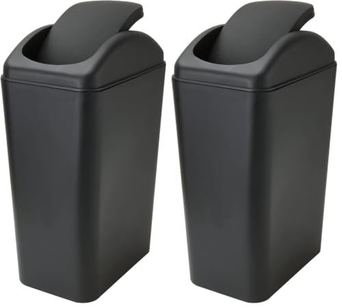 Image of ABuff Small Lidded Trash Can, 12 Liter /3 Gallon Black Plastic Garbage Bin with Lid for Office, Bedroom, Bathroom (Pack of 2)