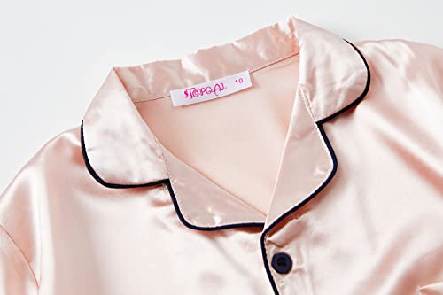 Topgal Little & Big Girls Pajama Set Size 6-16 - Fuchsia Satin Silky Cute Long Sleeve & Pants Outfit2