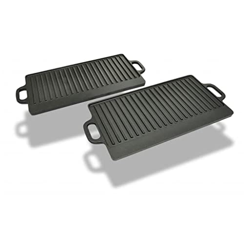 Bandeja para parrilla reversible de hierro fundido de 38 x 23 cm, 2 unidades