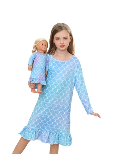 Bow Dream Toddler Girls Casual Dress and Matching American Girl Doll Clothes for Girls Cute Cartoon Kids Dress