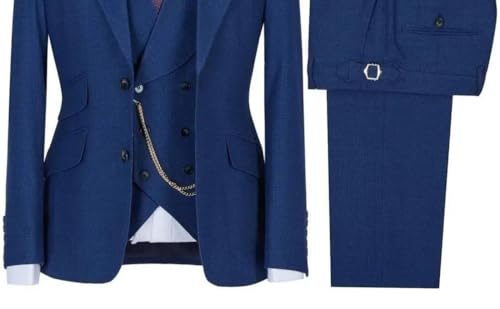 Men 3-Piece Solid Suit Wedding Groom Formal Business Tuxedo Jacket Vest Pants Slim Fit2