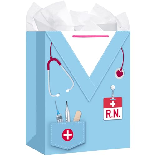 HEYINSHEN Nurse Graduation Gifts Bag 13" Large Congrats Nurses Gift Bag with Tissue Paper & Handles Gifts Bag for Nursing Grads Medical School Graduation Decor Nurse Week Celebrations