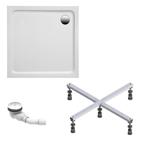 Schulte Duschwanne Adria aus hochwertigem Sanitäracryl, 90x90 cm inkl. Fußgestell, Ab- und Überlaufschutz, Pflegeleicht und alterungsbeständig, Größe wählbar