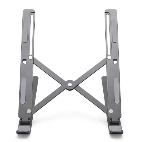 Image of Premium Metal Laptop Stand for Desk, Ergonomic 7-Angle Adjustable Height Laptop Riser, Foldable Portable Notebook Holder, Ventilated Heat Dissipation Compatible with 8-17 inch Laptop, Black