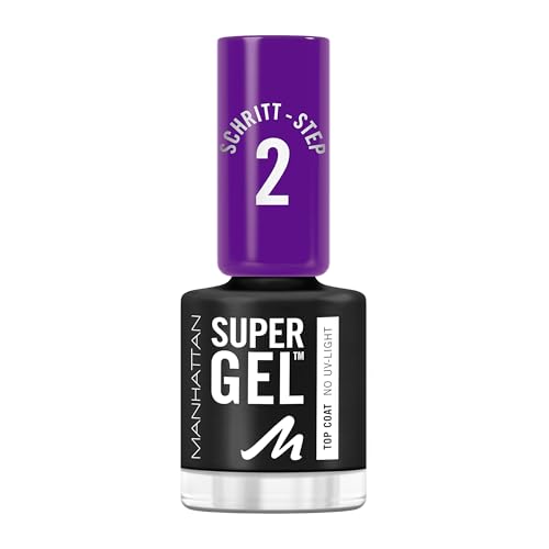 Manhattan Super Gel Top Coat, Maniküre Effekt ganz ohne UV Licht, Durchsichtiger Überlack mit bis zu 14 Tagen Halt, Farbe Clear 001, 1 x 12ml