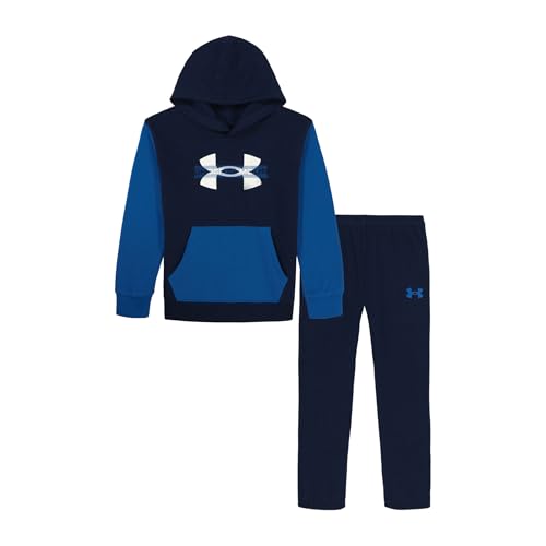 Under Armour Baby Boys' 2-Piece Hoodie Set, Pullover Sweatshirt and Fleece Pants, Washed Navy Rival, 18M