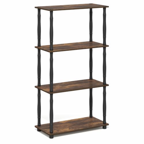 Image of Furinno Turn-N-Tube Storage Shelves, 4-Tier Open Frame Book Shelf, Standing Corner Shelf, Toolless Open Shelves, Classic Tubes, for Organization and Storage, Living Room, Home Office, Amber Pine