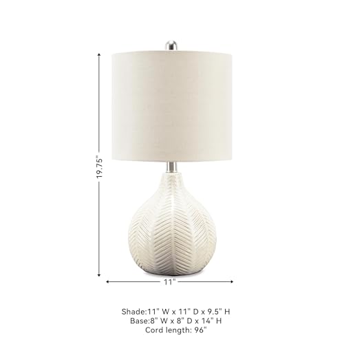 Signature Design by Ashley Rainermen Casual Ceramic Table Lamp, Transparent White Glaze Finish, Drum Hardback Fabric Shade, 11" W x 11" D x 21" H, Off White - Image 6