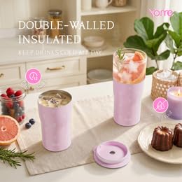 Image of YOME 20oz Elegant Bow Pink Insulated Glass Tumbler with Lid & Straw for Women Gift | Stainless Steel Iced Coffee Cup | Keep Drinks Cold |Cupholder Friendly |Ideal for Iced Coffee, Smoothies & Boba