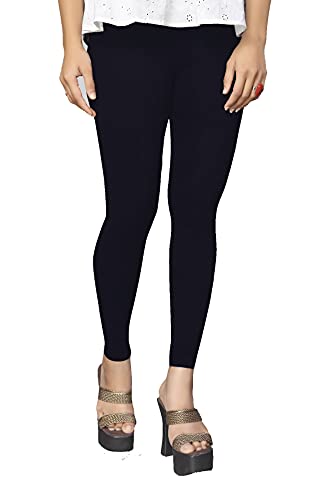 Image of Women's Cotton Skinny Leggings with Ankle Length Solid Pattern Mid Rise and Elastic Closure | Cotton Skinny Leggings for Womens