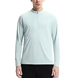 Jersey Activo para Correr con Cremallera 1/4 para Hombres, Camiseta Deportiva de Manga Larga para Gimnasio con Bolsillo del Pecho, Secado Rápido, Elástica, Ligera, Protección UV,Verde,L