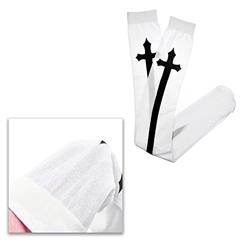 Eco-Fused Cosplay Gothic Socken - 2 Paar - Oberschenkel hoch Halloween, Dress-Up, Thematische Party Strümpfe - Schwarz und Weiß - Gedrucktes Kreuz Schwert Design