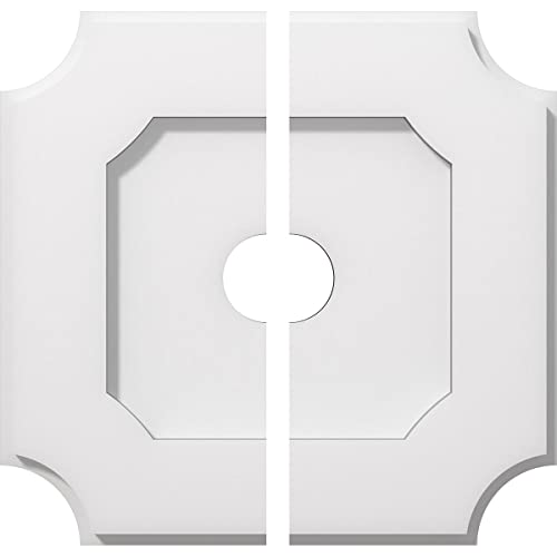 Image of Ekena Millwork CMP12LE2-02000 Locke Architectural Grade PVC Contemporary, Two Piece Urethane Ceiling Medallions 12 inchOD x 2 inchID x 7 inchC x 1 inchP