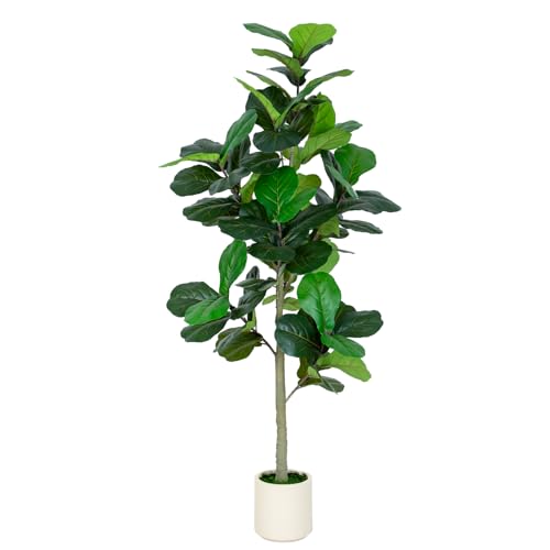 VIVATREES 6FT Artificial Fiddle Leaf Fig Tree in White Planter