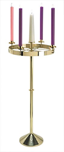 Polished Brass Standing Advent Wreath Candleholder, 48 Inch
