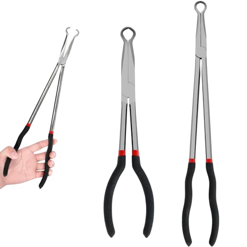 2Pcs Hose Gripper Plier Set, 11inch 16inch Electrical Disconnect Pliers, O-shaped Hose Clamp Pliers, Steel Long Handle Spark Plug Removal Pliers for Hard to Reach Narrow Spaces