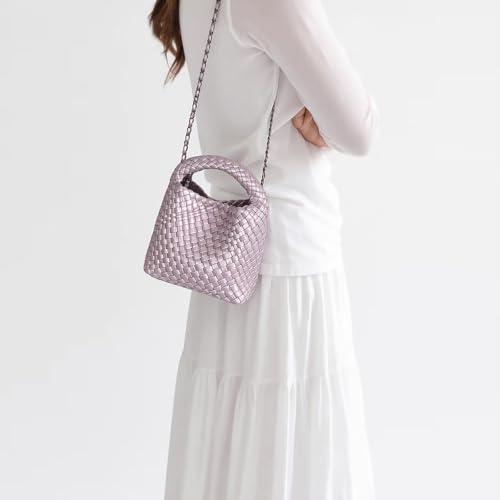 Image of JINMANXUE Fashion Mini Handbag For Women, Woven Tote Bucket Composite Bag Knitting Chain Bags, Crossbody Shoulder Purses