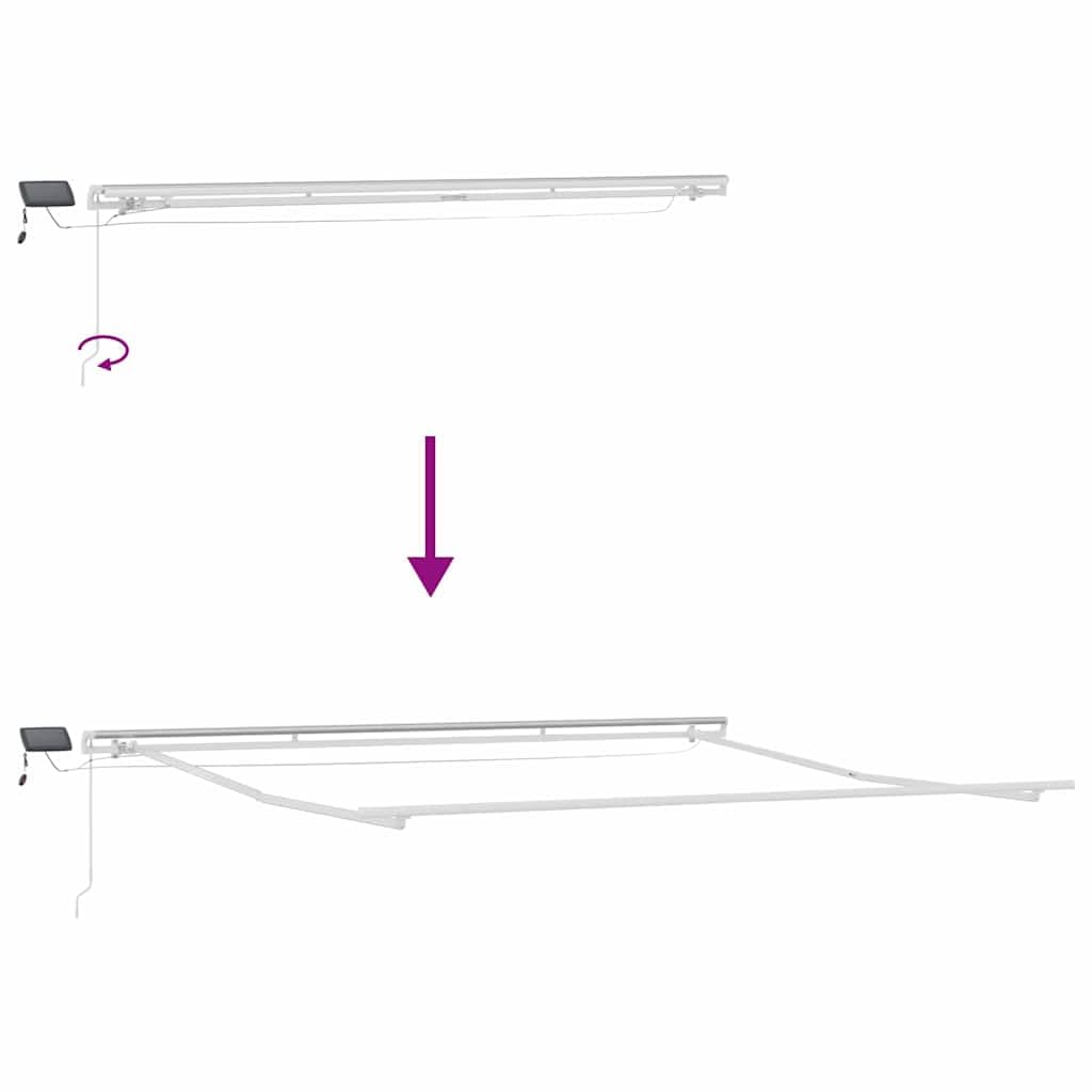 Rama markizy z listwami świetlnymi LED, biała, z aluminium, 400 x 350 cm, zwijana, z korbą, odporna na warunki atmosferyczne, do ogrodu, na taras, balkon, łącznie z montażem, zapewnia ochronę