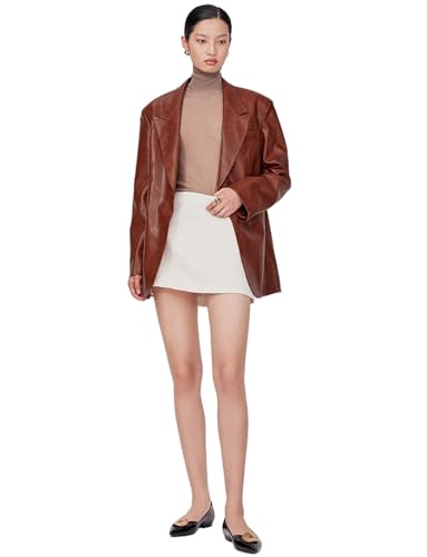 Blazer en cuir pour femme avec col à revers de pointe élégant