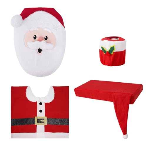 Montesy Christmas Bathroom Accessories Set Toilet Cover Rugs Cover Paper Box Cover Create A For Holidays