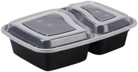 Image of (20 Pack, 32oz) 2 Compartment Plastic Meal Prep Containers - Reusable BPA Free Food Containers with Airtight Lids - Microwavable, Freezer and Dishwasher Safe