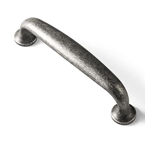 Goo-Ki Paquete de 6 manijas de cajón de níquel desgastado, 3.78 pulgadas (96 mm), manijas de hierro antiguo para armario de tocador, accesorios de cocina retro vintage para armario de baño, 9330TIE-96