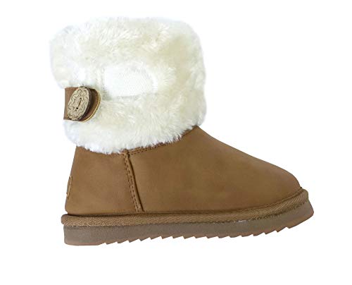 Image of REDVOLUTION Kids Boots Toddler Girls Cute 2 Buttons || Rhinestone Faux Fur Suede Knitting Shoe