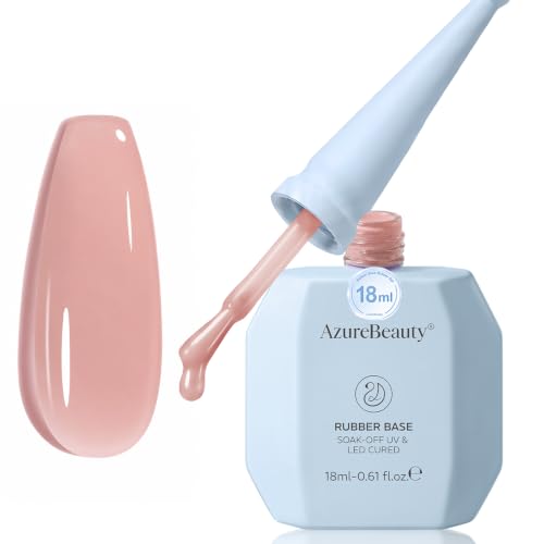 AZUREBEAUTY 18ml Rubber Base Builder Gel Polish for Nails, Rose Blush Rubber Base Coat, Self-Leveling Apex Building Nail Strengthener, Long Lasting Soak Off UV LED for Thin Weak Brittle Nails