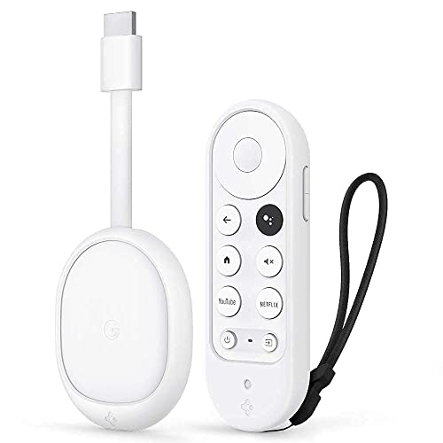 Spigen - Carcasa de silicona diseñada para Chromecast con mando a distancia de voz de Google TV (placa de metal y magnético incluido), color blanco