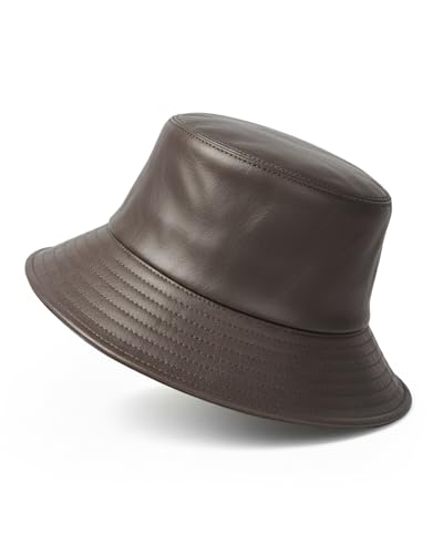 Image of Zylioo XXL PU Leather Bucket Hat for Big Heads, Large Waterproof Floppy Brim Travel Hat with Thin Fleece Lining Packable