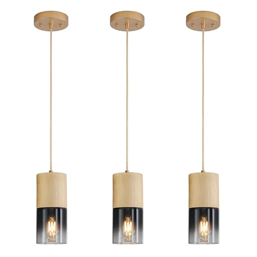 Image of 3-Pack Gold Pendant Light Fixtures, Adjustable Modern Black Pendant Lights for Kitchen Island, Industrial Glass Pendant Lights for Dining Table Hallway Bedroom Living Room
