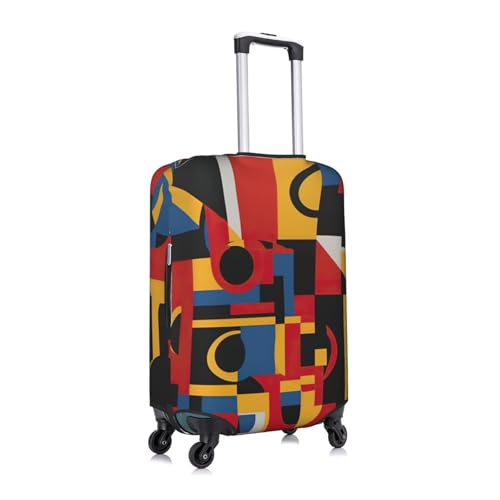Composition In Red Yellow Blue And Black Print Travel Elastic Suitcase Luggage Baggage Cover Protector, Washable And Anti-Scratch3