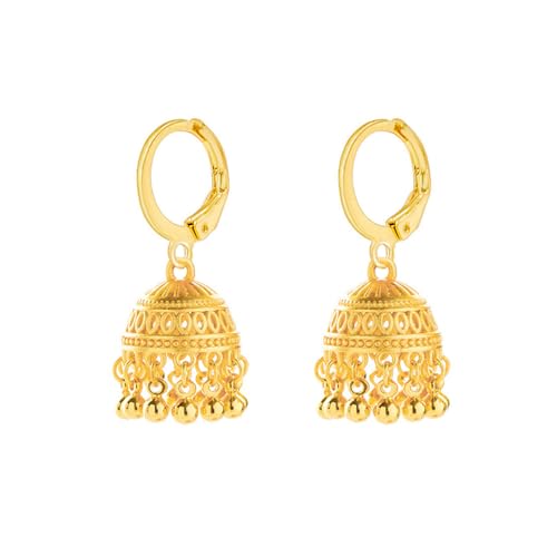 Or Indien Jhumki Bell Hoop Boucles d’Oreilles Pour Les Femmes Rétro Ethnique Bohème Creux Jhumka Cloches Rondes Gland Pendre Goutte Boucle d’Oreille Bollywood Boho...