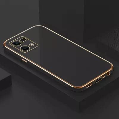 Image of Apurb Store for Oppo F21 Pro 4g Plating Square Gold Frame Phone Case Luxury Soft Silicone Back Cover (for Oppo F21 Pro 4g, Black)