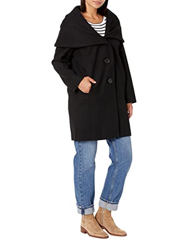 DKNY Damen Oberbekleidung Softshell Jacke, Schwarz Midi mit breiter Kapuze,...