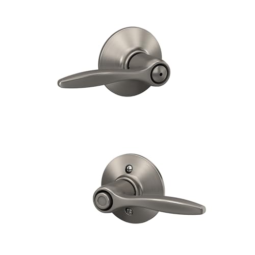 Image of Schlage F40 DEL 619 Delfayo Door Lever with Standard Trim, Bed & Bath Privacy Lock, Satin Nickel