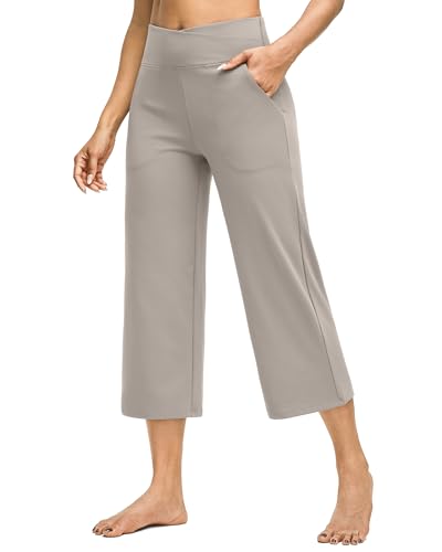 Image of G4Free Capri Pants for Women Wide Leg Yoga Dress Capris with Pockets Cross Loose Casual Work Crop Pants