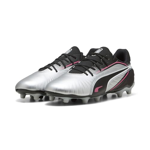 PUMA King Match Fg/AG Jr, Soccer Shoe Unisex - Bambini e Ragazzi, Puma Silver Puma Black Sun Struck Puma White, 39 EU