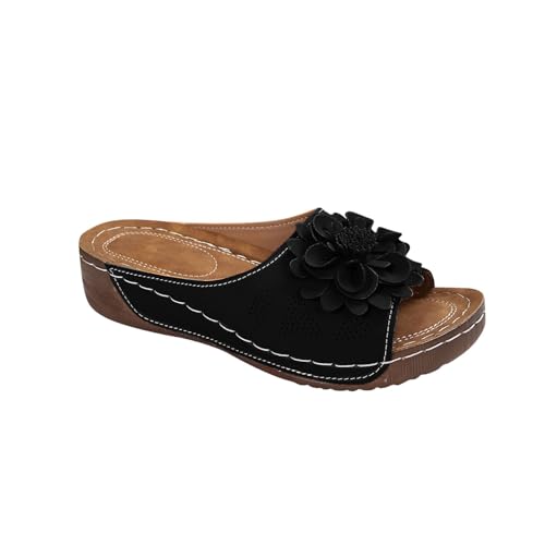 Sandales Femmes été Confortable Mules en Cuir pour Femme Sandale Mode Bout Ouvert Compensées Plateforme Pantoufles Premium Orthopédiques Sandales Chaussons de Plage...