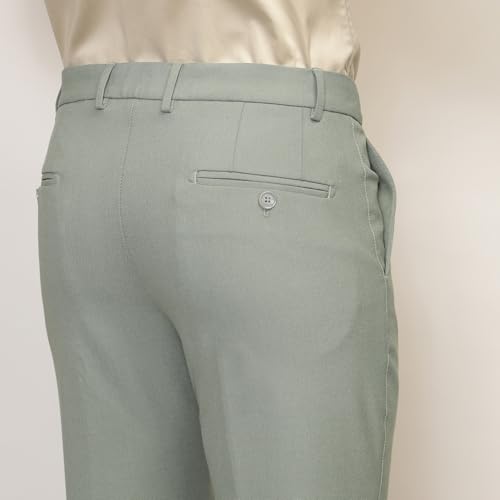 Image of SUBTRACT Men 4 Way Stretch Wrinkle Free Slim Fit Formal Trouser with 2 Inch Flexible Waistband | Men's Trousers for Office Or Party