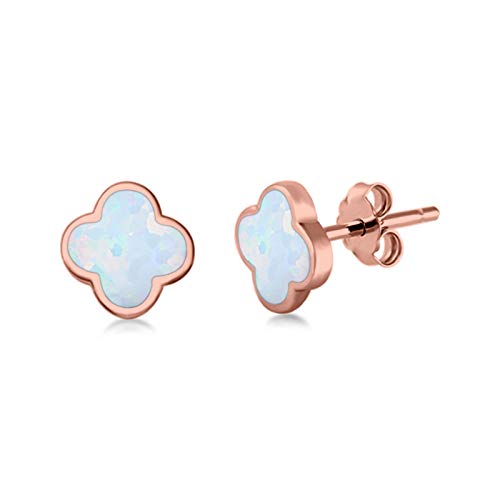 Clover Flower Stud Earring Created Opal 925 Sterling Silver (6.20mm)2