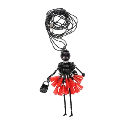 HORIALENCE Collier Fantaisie Femme Long en Verre et Alliage Pendentif Poupée Rouge, Bijou Fantaisie Fille Confortable Plage ou Fête