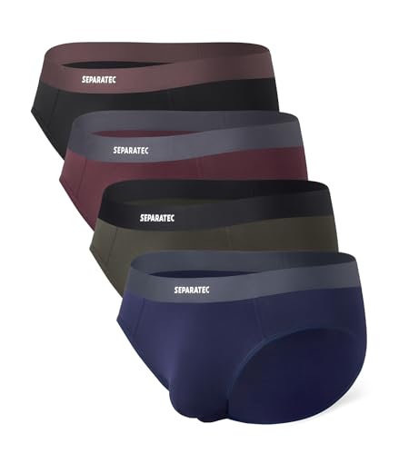Separatec Men's Briefs Rayon Made from Bamboo Breathable Seamless Underwear Dual Pouch Comfort Underwear for Men 4 Pack