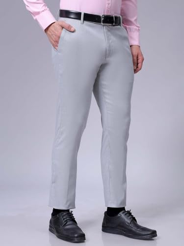 Image of The Indian Garage Co Men Slim Fit Self Design Mid-Rise Stretchable Formal Trousers