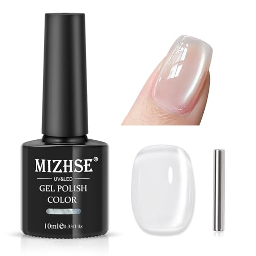 MIZHSE Glassy Cat Eye Gel Nail Polish Clear Magnetic Gel Polish with Magnet Stick Transparent Glossy Cateye Effect Soak Off Nail Art