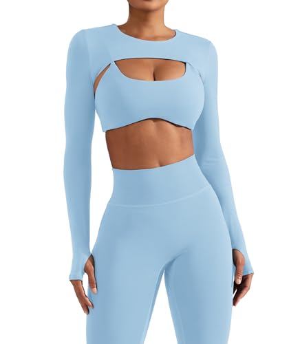 Image of YEOREO Women Crop Top Long Sleeve Bolero Open Front Workout Cropped Shirts Sports Shrug