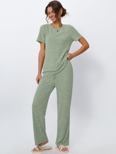 Image of LILLUSORY Womens Lounge Sets 2 Piece Matching Travel Outfits | Lightweight Ribbed 2 Piece Set, Breathable, Stretchy, Wrinkle-Resistant, Travel Ready, Versatile