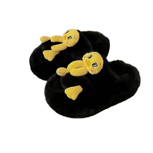 Women Cute Fuzzy Slippers Cozy Cartoon Charm Thickened Sole Mules Non-Slip Indoor-Outdoor Shoes for Autumn-Winter (US7-7.5,Duck,7,7.5)