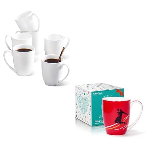 Chulan White Fine Bone China Coffee Mugs 12 oz and Fine Bone China Coffee Mug of 12 Oz 1 pcs Cover