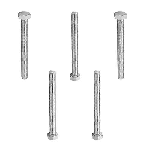 Image of MroMax 5Pcs M8-1.25 x 80mm Hex Head Screws Bolts, 316 Stainless Steel | Fully Threaded, Marine Grade A4-316, Corrosion Resistant, Silver, for Machinery & Marine Hardware, Replacement Fasteners